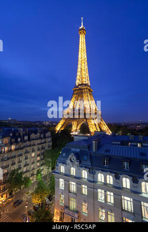 France, Paris, Eiffel Tower, viewed over rooftops Stock Photo