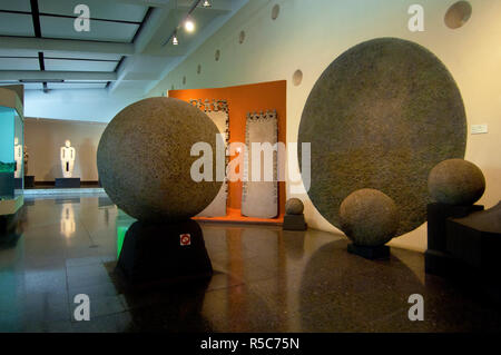 Costa Rica, San Jose, National Museum, Original Spherical Pre-Colombian Stone Display, Costa Rican Cultural Identity Stock Photo