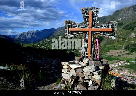 Catholic cross in CHAVIN de Huantar. Department of Ancash.PERU                    Stock Photo