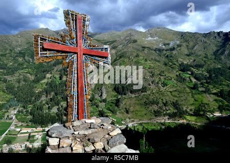 Catholic cross in CHAVIN de Huantar. Department of Ancash.PERU                    Stock Photo