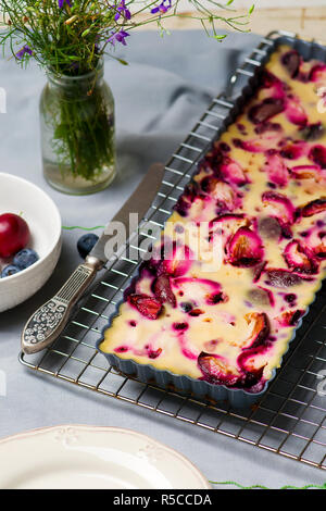 homemade plum  and blueberry  tart . rustic style.selective focus Stock Photo