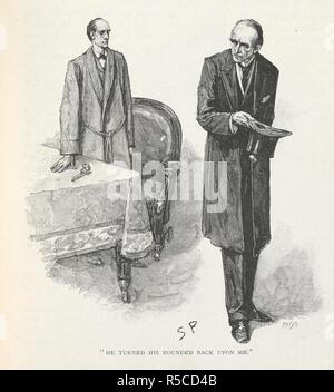 'He turned his rounded back upon me.' Sherlock Holmes and Professor Moriarty.' Illustration for the story 'the adventure of the final problem.'. The Strand magazine : an illustrated monthly / edited by G. Newnes. London : George Newnes. 1893. July to December. Source: P.P.6004.glk page 563. Author: DOYLE, ARTHUR CONAN. Paget, Sydney. Stock Photo