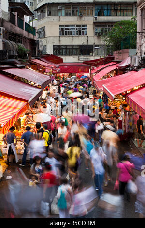 Busy Market Street, Wan Chai, Central District, Hong Kong Island, Hong Kong, China Stock Photo