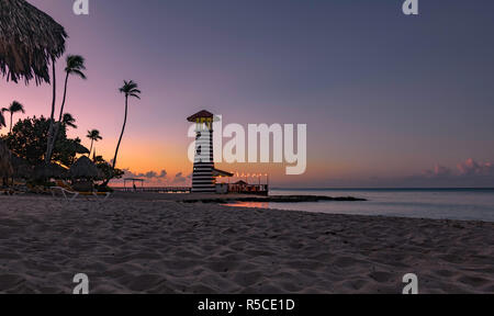 a wonderful morning at the playa dominicus. A lighthouse in front of the hotel iberostar hacienda dominicus Stock Photo