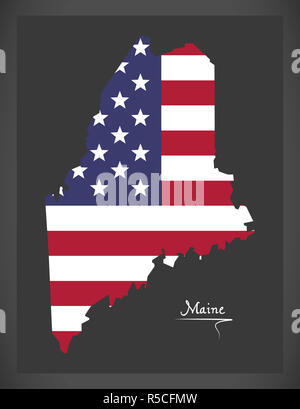 Maine map with American national flag illustration Stock Photo