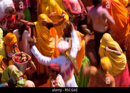 Holi festival at a temple nr Mathura, Uttar Pradesh, India Stock Photo