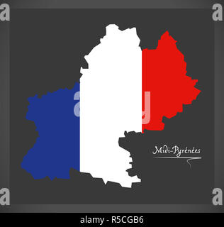 Midi-Pyrenees map with French national flag illustration Stock Photo