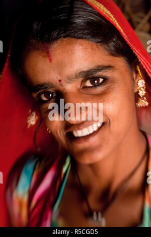 Portrait of Indian (member of Bishnoi religous sect) woman nr Jodhpur, Rajasthan, India Stock Photo