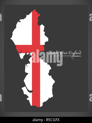 North West England map with flag of England illustration Stock Photo