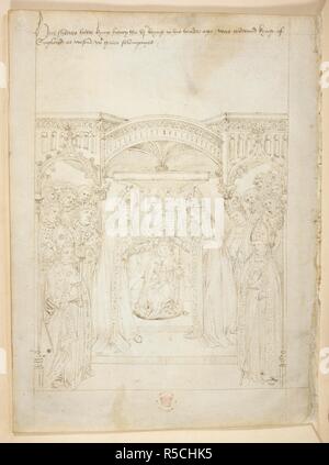 Pageant XLVI.The coronation of Henry VI at Westminster Abbey, 6 November 1429. The boy-king is seated. In attendance are bishops, nobles, and courtiers. Beauchamp Pageants. S. Netherlands [Bruges?]; after 1483. Source: Cotton Julius E. IV, art. 6, f.23v. Language: English. Stock Photo