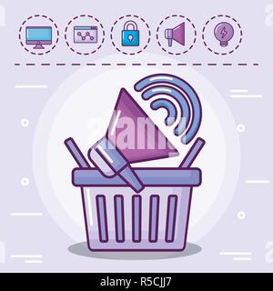 shopping basket with set icons vector illustration design Stock Vector