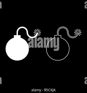 Bomb explosive military Anicent time bomb Weapon with fire spark concept advertising boom icon set white color vector I flat style simple i Stock Vector