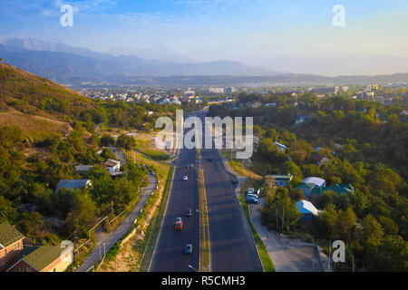 Kazakhstan, Almaty, View of Almaty from Kok-Tobe cable car Stock Photo