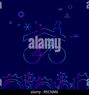 Bike Winter Storage Line Icon. Bicycle Service Gradient Symbol, Pictogram, Sign. Dark Blue Background. Light Abstract Geometric Background. Related Bo Stock Photo