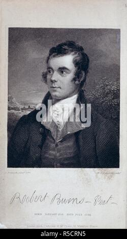 Robert Burns. The Works of Robert Burns; with his life, by Allan. J. Cochrane & Co.: London, 1834. Robert Burns (1759-1796). Scottish poet and songwriter. Portrait.  Image taken from The Works of Robert Burns; with his life, by Allan Cunningham....  Originally published/produced in J. Cochrane & Co.: London, 1834. . Source: 991.b.1, frontispiece. Language: English. Stock Photo