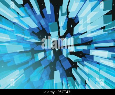 Technology perspective background in 3d style with light effects. Vector abstract illustration - futuristic structure consist of glass blocks. Science Stock Vector