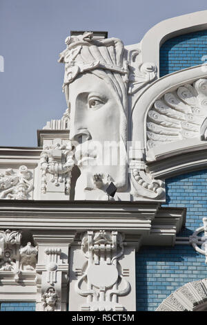 Latvia, Riga, Art Nouveau District, building detail at 10b Elizabetes Iela Street, Mikhail Eisenstein-architect Stock Photo