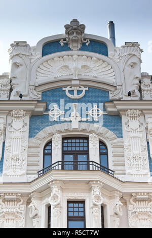 Latvia, Riga, Art Nouveau District, building detail at 10b Elizabetes Iela Street, Mikhail Eisenstein-architect Stock Photo
