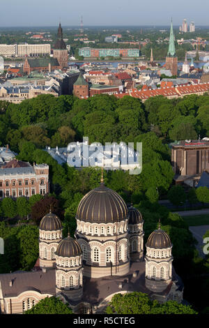 Latvia, Riga, Old Riga, elevated city view with Russian Orthodox Cathedral Stock Photo
