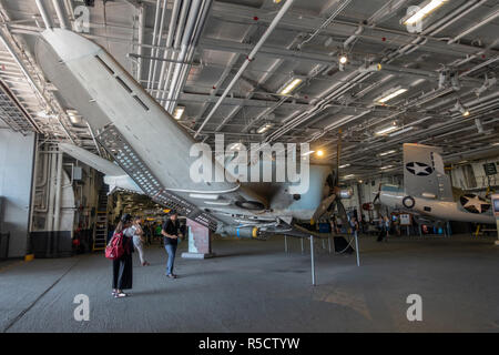 A Douglas SBD Dauntless dive bomber aircraft, USS Midway Museum, San Diego, California, United States. Stock Photo