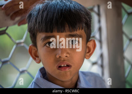 Portrait of a young boy, Agra Fort, Uttar Pradesh, India Stock Photo