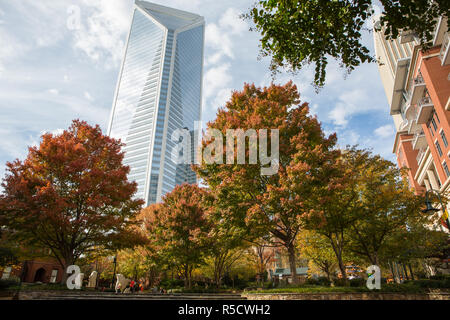 CHARLOTTE, NC - November 25, 2016:  View of the Duke Energy Center from The Green, an urban park in uptown Charlotte, North Carolina. Stock Photo