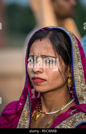 Portrait of a young Indian woman, Agra, Uttar Pradesh, India Stock Photo