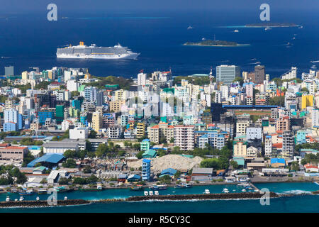 Maldives, Male Atoll, Aerial View of Male Town Stock Photo