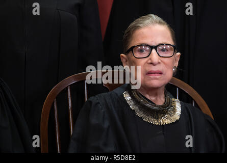 Washington, United States Of America. 30th Nov, 2018. Associate Justice of the Supreme Court Ruth Bader Ginsburg poses during the official Supreme Court group portrait at the Supreme Court on November 30, 2018 in Washington, DC Credit: Kevin Dietsch/Pool via CNP | usage worldwide Credit: dpa/Alamy Live News Stock Photo