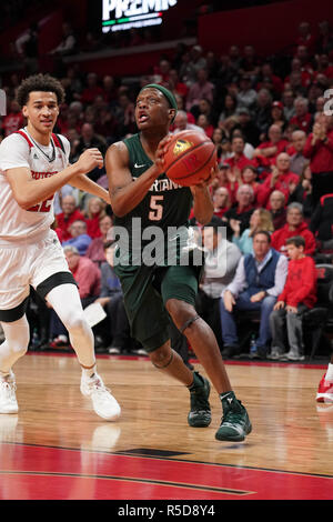 Piscataway, New Jersey, USA. 30th Nov, 2018. Michigan State Spartans guard CASSIUS WINSTON (5) drives to the basket against Rutgers in a game at the Rutgers Athletic Center. Credit: Joel Plummer/ZUMA Wire/Alamy Live News Stock Photo