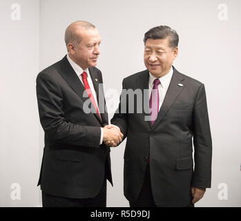 Buenos Aires, Argentina. 30th Nov, 2018. Chinese President Xi Jinping (R) meets with his Turkish counterpart Recep Tayyip Erdogan in Buenos Aires, Argentina, Nov. 30, 2018. Credit: Li Xueren/Xinhua/Alamy Live News Stock Photo