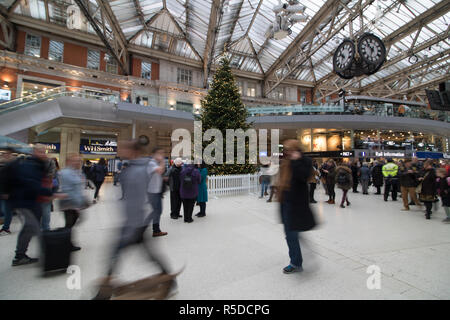 London UK. 1st December 2018. A giant Christmas  spruce is installed at Waterloo terminal building Credit: amer ghazzal/Alamy Live News Credit: amer ghazzal/Alamy Live News Stock Photo