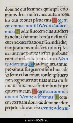 Text page; Psalm 94. Mirandola Hours. Italy, circa 1490-1499. [Whole folio] Text page from the Office of the Dead; Psalm 94 Image taken from Mirandola Hours. Originally published/produced in Italy, circa 1490-1499. Source: Add. 50002, f.91. Language: Latin. Stock Photo