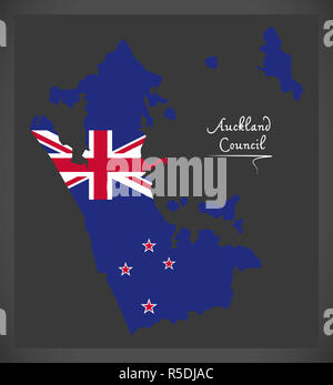 Auckland Council New Zealand map with national flag illustration Stock Photo