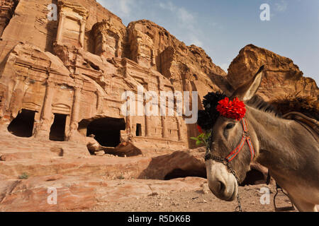 Jordan, Petra-Wadi Musa, Ancient Nabatean City of Petra, Royal Tombs Stock Photo