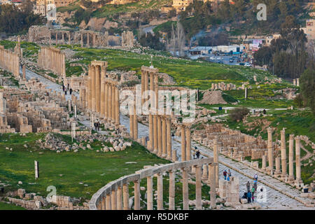 Jordan, Jerash, Roman-era city ruins, overview, late afternoon Stock Photo