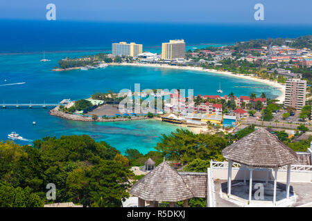 Elevated view over city & coastline, Ocho Rios, St. Ann Parish, Jamaica, Caribbean Stock Photo