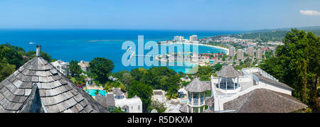 Elevated view over city & coastline, Ocho Rios, St. Ann Parish, Jamaica, Caribbean Stock Photo