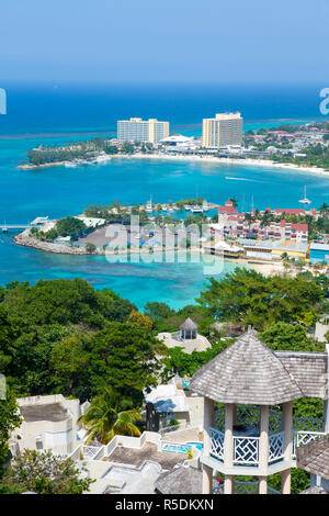 Elevated view over city & coastline, Ocho Rios, St. Ann Parish, Jamaica, Caribbean Stock Photo