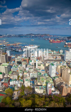 Korea, Gyeongsangnam-do, Busan, View of harbour from Busan Tower Stock Photo