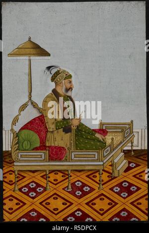 The Mughal emperor â€˜Alamgir II (ruled 1754-59) facing right holding a jewel in his right hand. c.1790. Opaque watercolour. Source: Add.Or.2658. Language: Persian. Author: ANON. Stock Photo