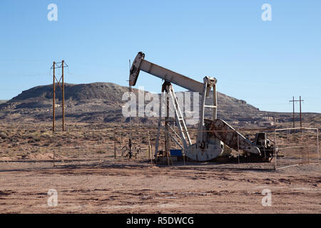 Old Oil Rig in the Desert during a sunny day. Taken near Bluff, Utah, United States. Stock Photo