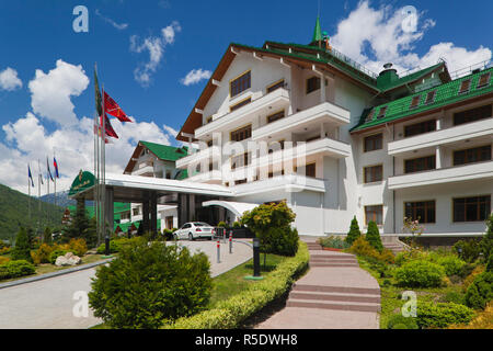 Russia, Caucasus Mountains, Sochi Area, Krasnaya Polyana, Gazprom Ski Resort, Grand Hotel Polyana Stock Photo