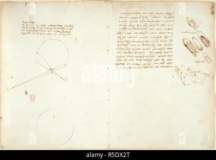 Leonardo da Vinci's notes. Notebook of Leonardo da Vinci. early 16th century. [Whole folios] Notes and diagrams by Leonardo da Vinci  Image taken from Notebook of Leonardo da Vinci.  Originally published/produced in early 16th century. . Source: Arundel 263, 49v,54. Language: Italian. Stock Photo