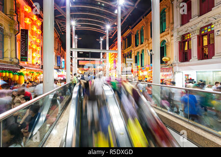 Singapore, Chinatown, Busy night market and MTR subway entrance Stock Photo
