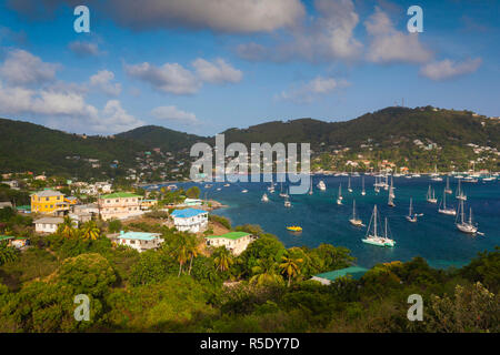 St. Vincent and the Grenadines, Bequia, Port Elizabeth, elevated town view from the Hamilton Battery Stock Photo