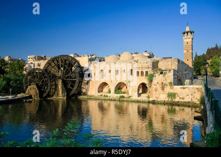 Syria, Hama old Town, An-Nuri Mosque and 13th Century Norias (Water Wheels) Stock Photo