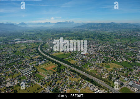 aerial view of bregenz,dornbirn and hard and sÃ¤ntis mountains Stock Photo