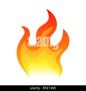 Red fire flat icon isolated on white background for danger concept or logo design. Flame and red fire icon. Stock Vector