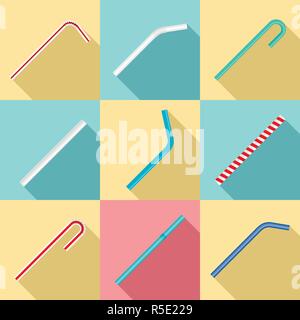 Drinking straw day icon set. Flat set of drinking straw day vector icons for web design Stock Vector